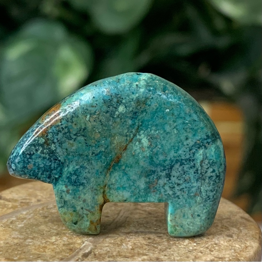 Chrysocolla Bear Fetish Bead Native American Zuni Style Jewelry Bead Animal 1.2"